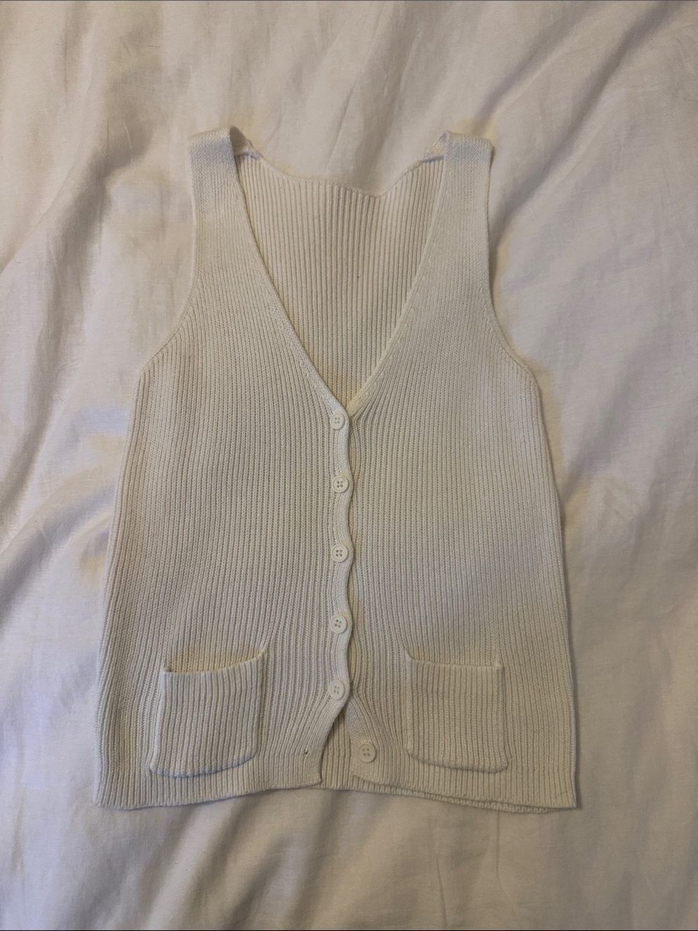 Brandy Melville Cream Ribbed V-Neck Button Front Vest